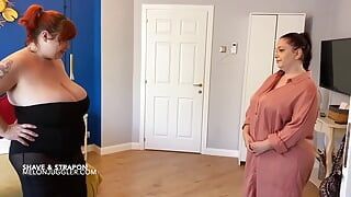 Busty Lady shaved and fucked by her curvy maid