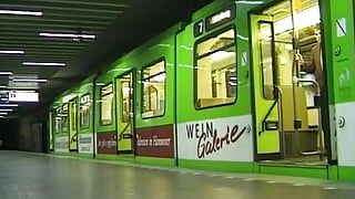 Wild brunette teen from Germany eating cum in public