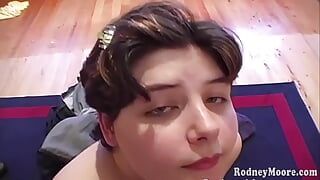 Sweet horny chunky slut gets face full of cum